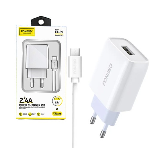 Carregador Rápido Foneng EU29 com Micro Cabo 1USB 2.4A Branco